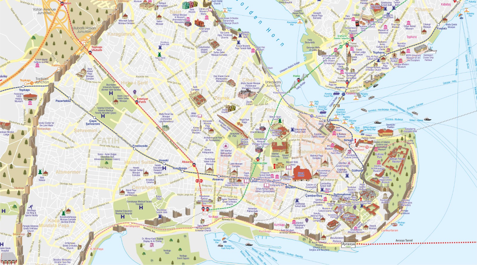 İstanbul turistik illüstrasyon haritası